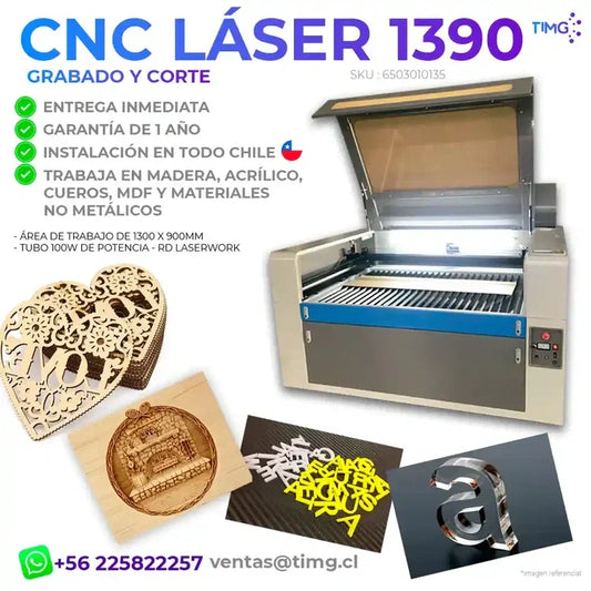 CNC Láser 1390 tubo de 100w de potencia 1300 x 900mm