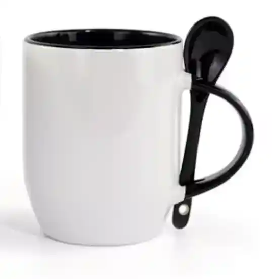 Tazón sublimable de 12oz con cuchara interior y asa de color Negro. Perfecto para personalización y regalos únicos. Ideal para sublimación y estampado de alta calidad. (copia)