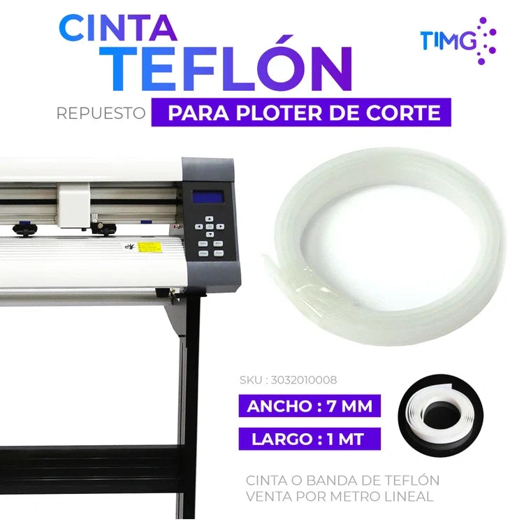 Cinta teflón repuesto para ploter de corte 7mm de ancho 1 metro de largo