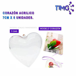 Corazon acrilico 7cm x 5 unidades.