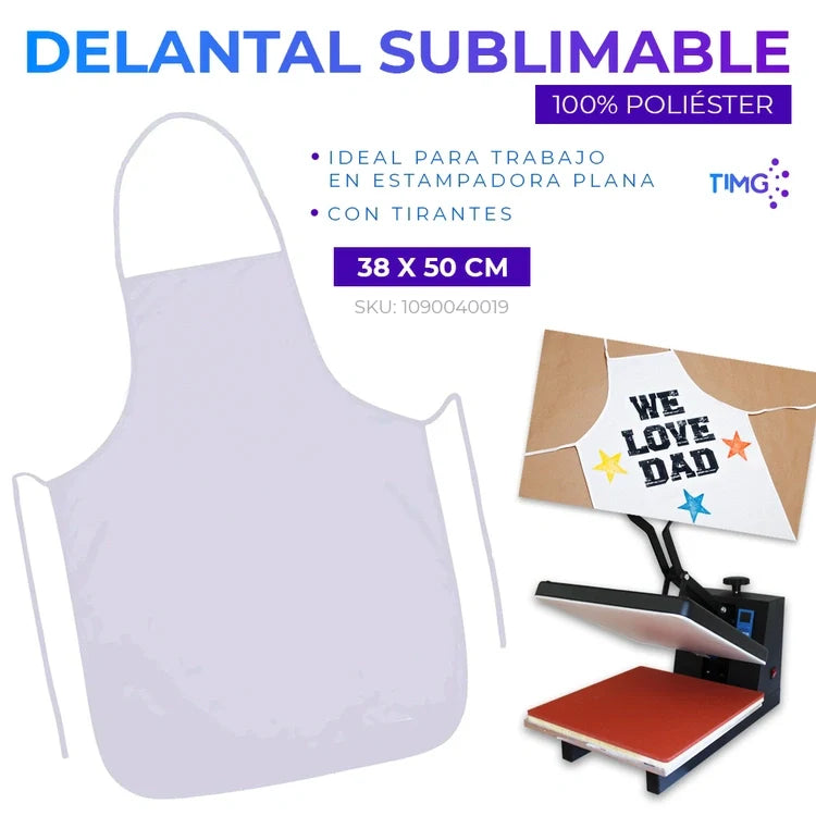 Delantal sublimable 100% poliéster con tirantes 38x50 cm