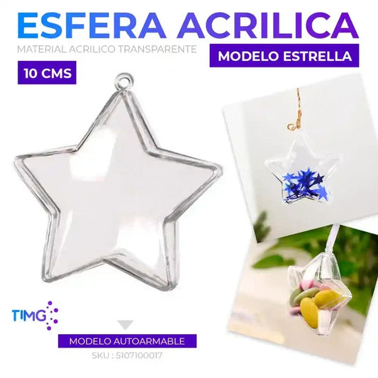 Esfera acrílica autoarmable 10 cm modelo estrella decoración 5 unidades