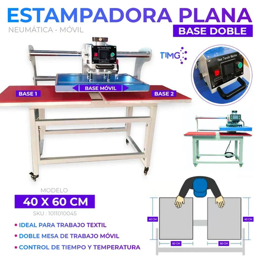 Estampadora plana base doble 40x60 cm bajada automática alta producción base superior móvil