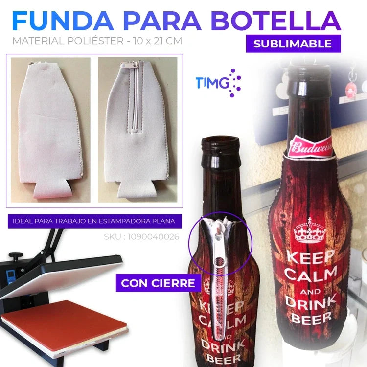 Funda para botella sublimable con cierre poliéster 10 x 21 cm