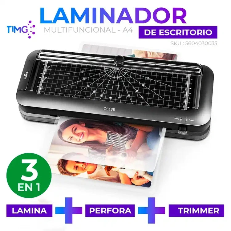 Laminador manual multifuncional 3 en 1 - lamina perfora y corta