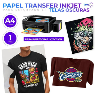 Papel transfer telas oscuras 1 hoja tamaño A4 para impresión inkjet